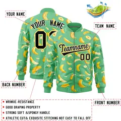 Neon Green Banana Pattern Varsity Letterman Bomber Jacket 2