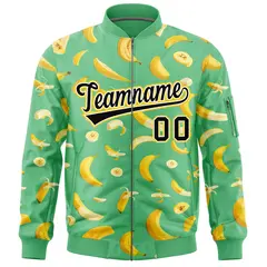 Neon Green Banana Pattern Varsity Letterman Bomber Jacket 3