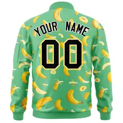 Neon Green Banana Pattern Varsity Letterman Bomber Jacket 4