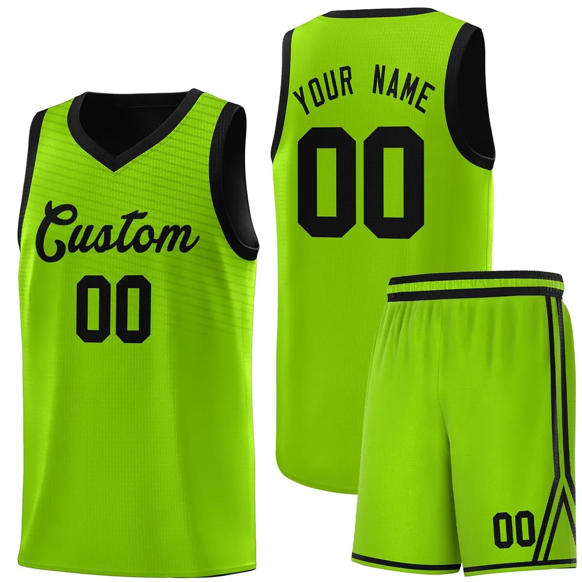 Neon Green Black Chest Slash Pattern Basketball Jersey