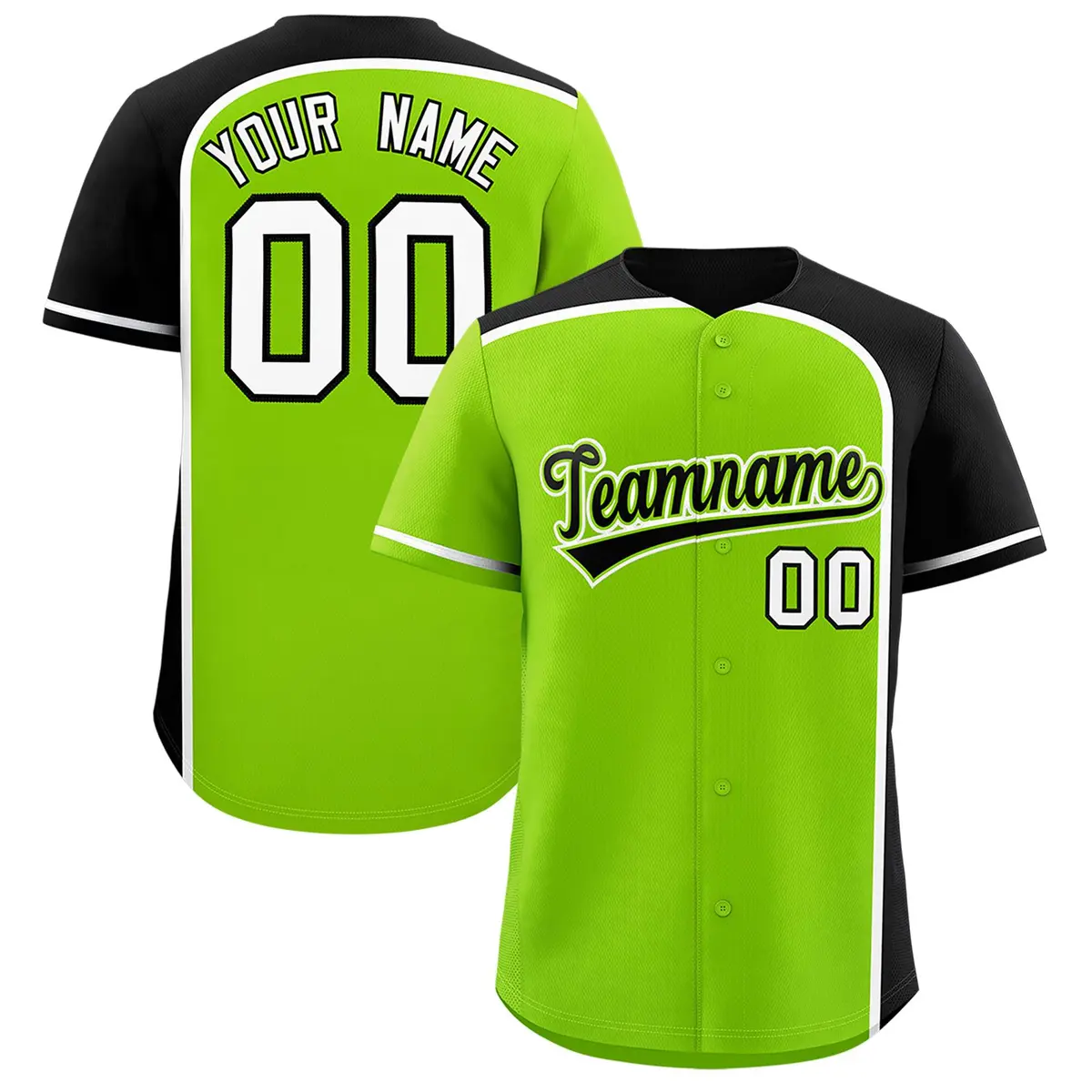 Neon Green Black Color Block Authentic Baseball Jersey