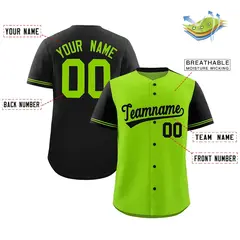 Neon Green Black Color Block Raglan Sleeves Baseball Jersey 2
