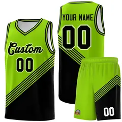 Neon Green Black Diagonal Stripe Color Block Basketball Jersey