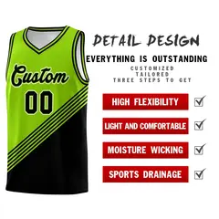 Neon Green Black Diagonal Stripe Color Block Basketball Jersey 2
