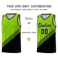Neon Green Black Diagonal Stripe Color Block Basketball Jersey 3