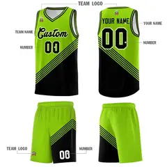 Neon Green Black Diagonal Stripe Color Block Basketball Jersey 5