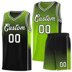 Neon Green Black Dot Pattern Side Gradient Reversible Basketball Jersey Kits 1