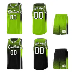 Neon Green Black Dot Pattern Side Gradient Reversible Basketball Jersey Kits 2