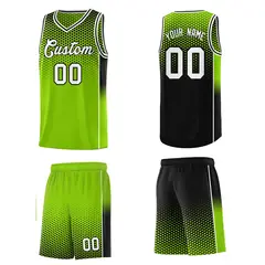 Neon Green Black Dot Pattern Side Gradient Reversible Basketball Jersey Kits 5