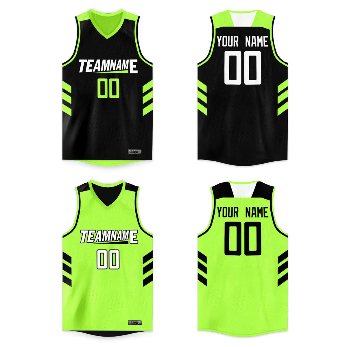 Neon Green Black Double Side Tops Basketball Jersey