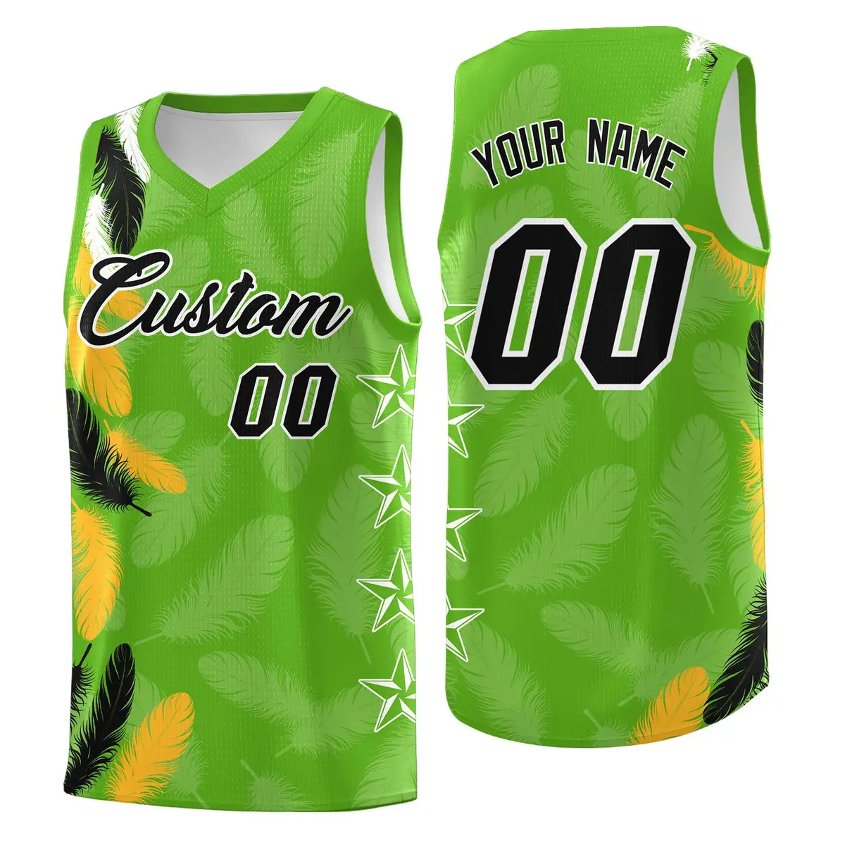 Neon Green Black Feather Graffiti Pattern Basketball Jersey