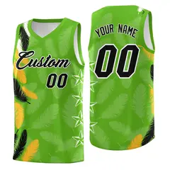 Neon Green Black Feather Graffiti Pattern Basketball Jersey 1