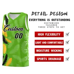 Neon Green Black Feather Graffiti Pattern Basketball Jersey 2