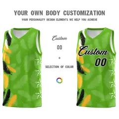 Neon Green Black Feather Graffiti Pattern Basketball Jersey 3