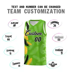 Neon Green Black Feather Graffiti Pattern Basketball Jersey 4