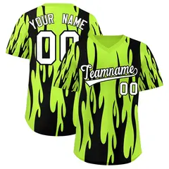 Neon Green Black Flame Pattern Pullover Baseball Jersey 1