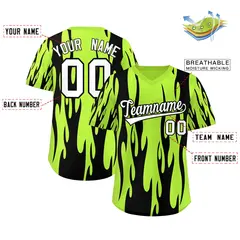 Neon Green Black Flame Pattern Pullover Baseball Jersey 2