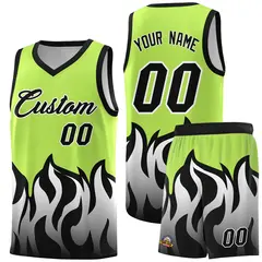 Neon Green Black Flame Pattern Sports Basketball Jersey 1