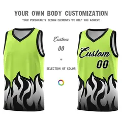 Neon Green Black Flame Pattern Sports Basketball Jersey 2