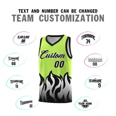 Neon Green Black Flame Pattern Sports Basketball Jersey 3