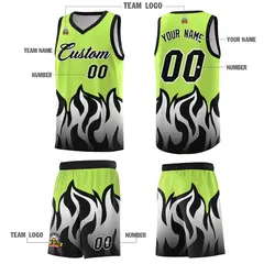 Neon Green Black Flame Pattern Sports Basketball Jersey 4