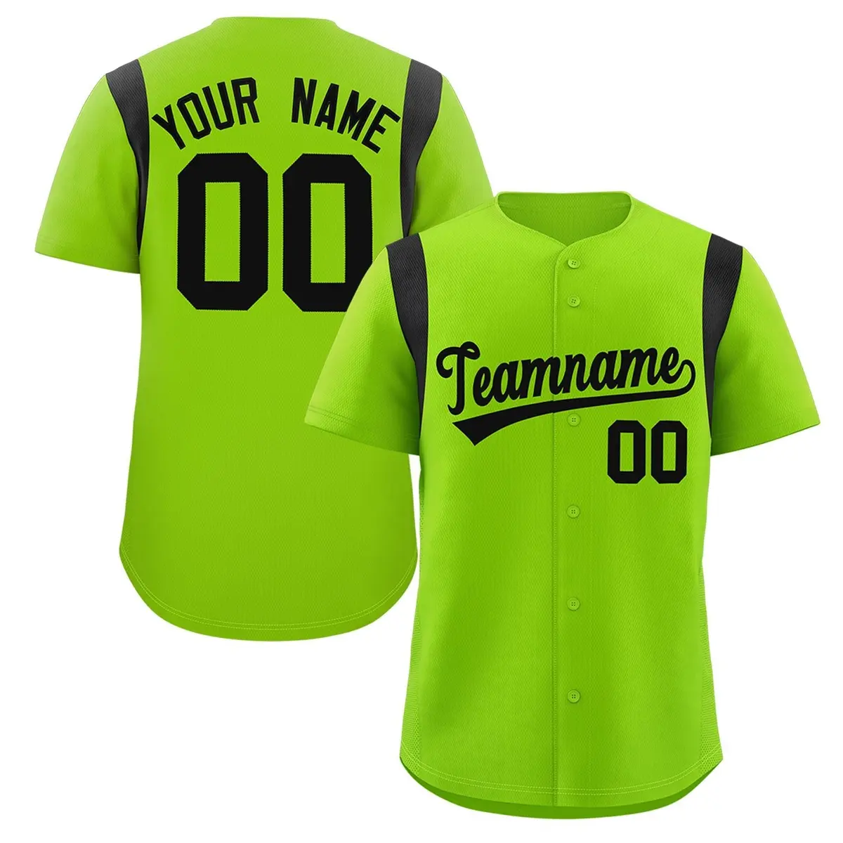 Neon Green Black Full Button Classic Baseball Jersey