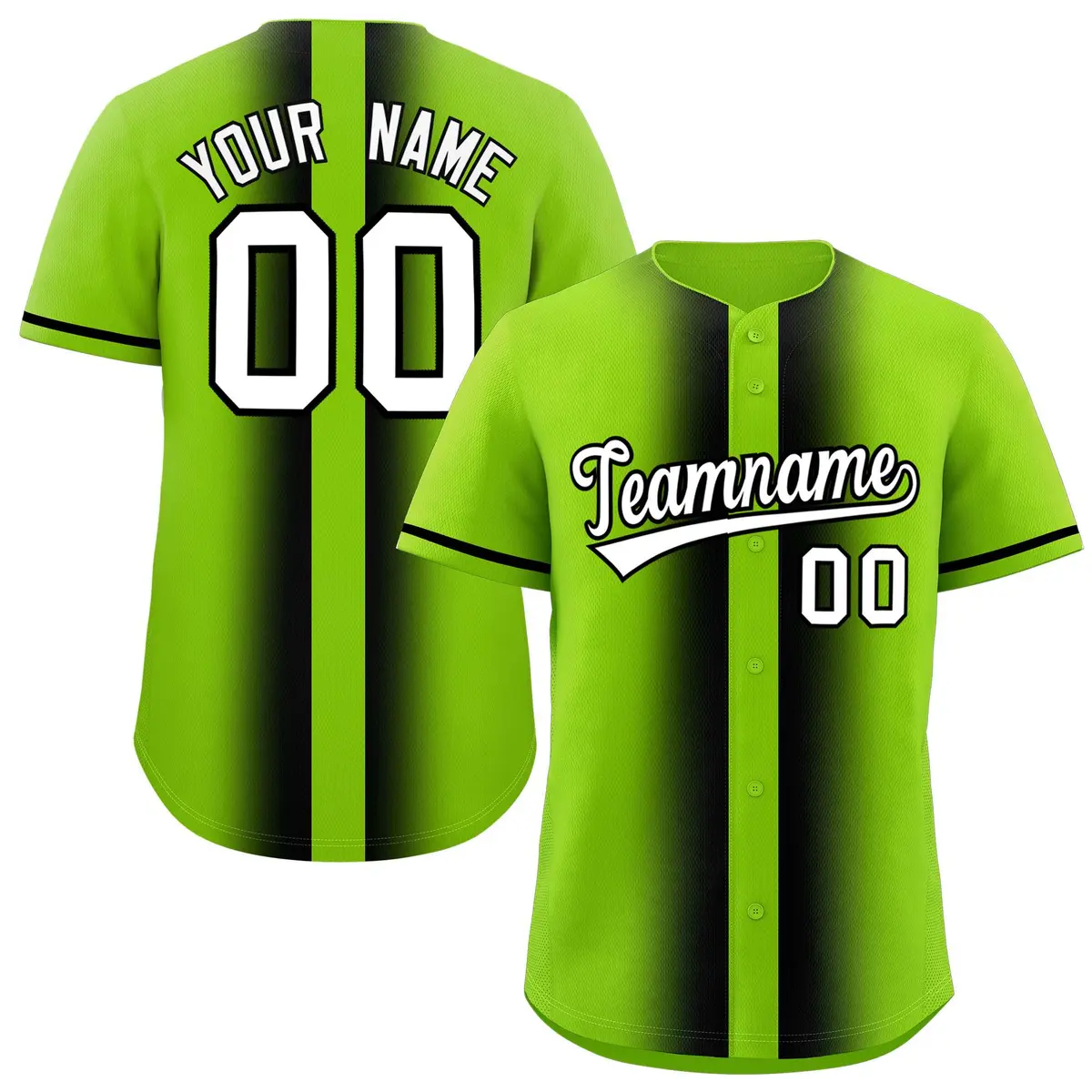 Neon Green Black Gradient Lapel Fashion Baseball Jersey