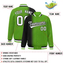 Neon Green Black Gradient Pinstripe Varsity Full-Snap Baseball Jacket 2