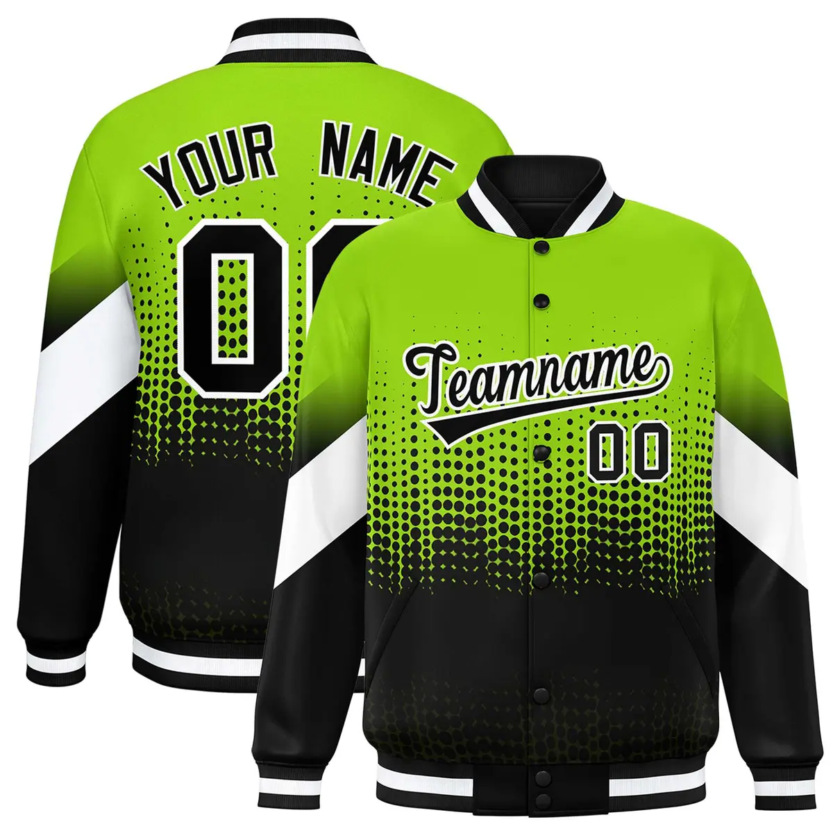 Neon Green Black Gradient Polka Dot Varsity Letterman Jacket