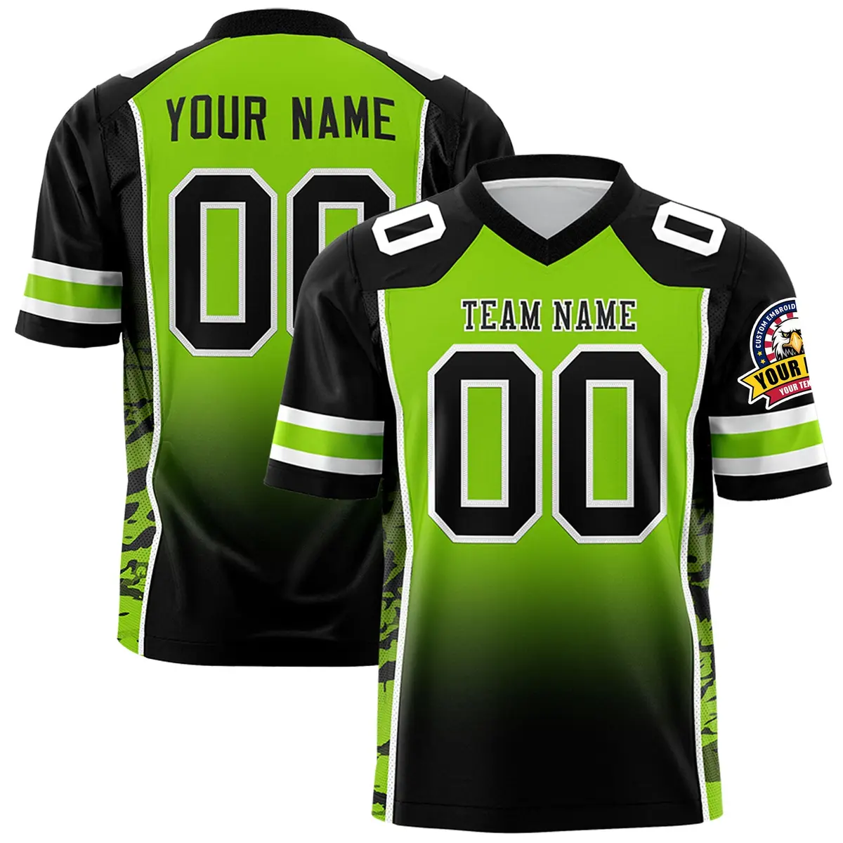 Neon Green Black Gradient Side Pattern Football Jersey