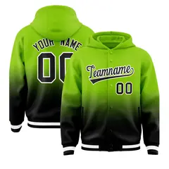 Neon Green Black Gradient Varsity Letterman Full-Snap Jacket Hoodie