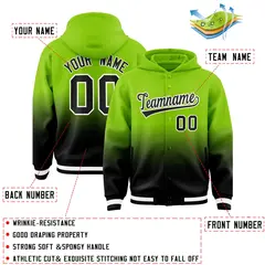 Neon Green Black Gradient Varsity Letterman Full-Snap Jacket Hoodie 4