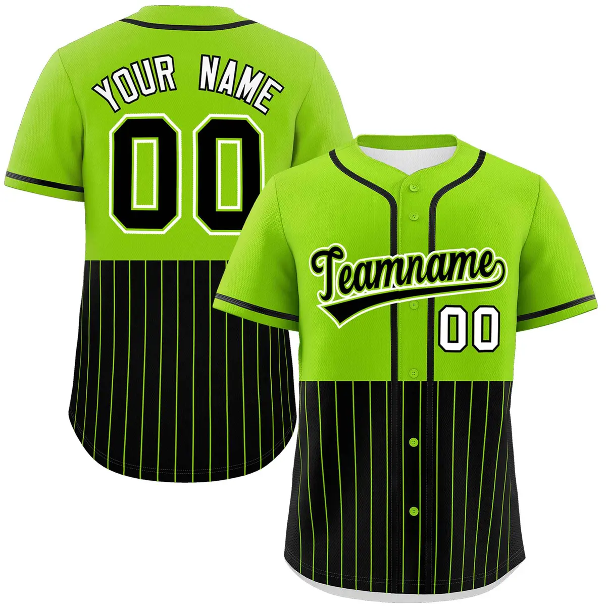 Neon Green Black Half Stripe Authentic Baseball Jersey