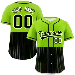 Neon Green Black Half Stripe Authentic Baseball Jersey 1
