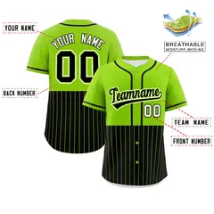 Neon Green Black Half Stripe Authentic Baseball Jersey 2