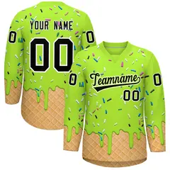 Neon Green Black Ice Cream Pattern V-Neck Hockey Jersey 1