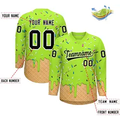 Neon Green Black Ice Cream Pattern V-Neck Hockey Jersey 2