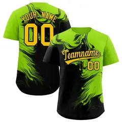 Neon Green Black Ink Pattern Authentic Baseball Jersey 1