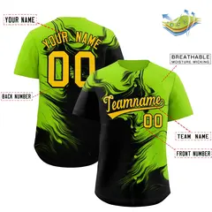 Neon Green Black Ink Pattern Authentic Baseball Jersey 2