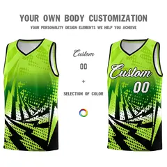 Neon Green Black Lightning Halftone Dot Basketball Jersey 3