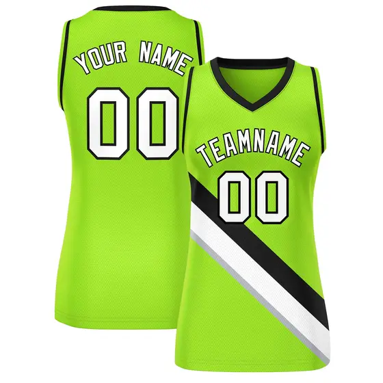Women's Neon Green Black-Neon Green Slash Mesh Basketball Jersey