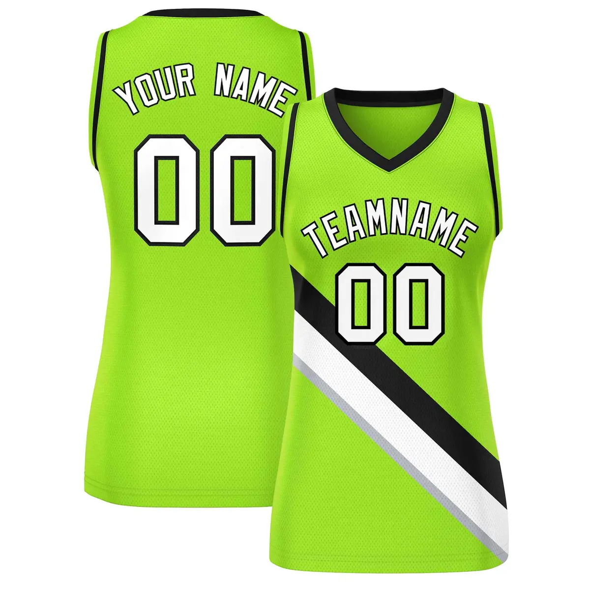 Women's Neon Green Black-Neon Green Slash Mesh Basketball Jersey