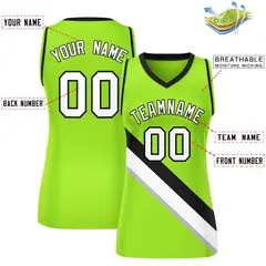 Women's Neon Green Black-Neon Green Slash Mesh Basketball Jersey 2