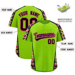 Neon Green Black Pink Side Camo Baseball Jersey 2