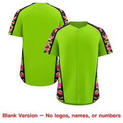 Neon Green Black Pink Side Camo Baseball Jersey 7