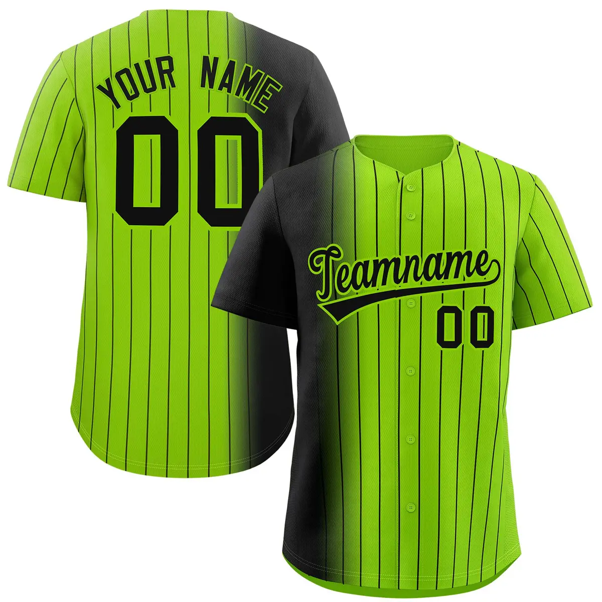 Neon Green Black Pinstripe Gradient Baseball Jersey