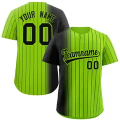 Neon Green Black Pinstripe Gradient Baseball Jersey 1