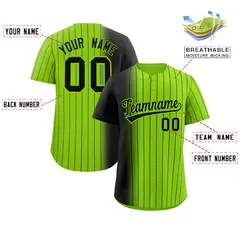 Neon Green Black Pinstripe Gradient Baseball Jersey 2