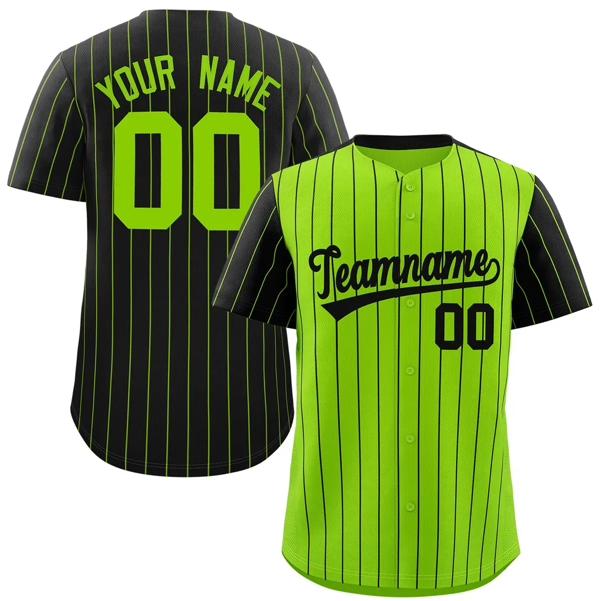 Neon Green Black Pinstripe Raglan Sleeves Baseball Jersey