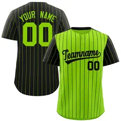 Neon Green Black Pinstripe Raglan Sleeves Baseball Jersey 1